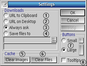 Dialog window for settings
